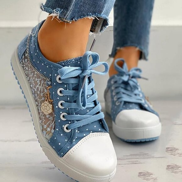 Amazon Shoes - AMAZON Women's Hollow Denim Mesh Lightweight Walking Low Top Sneakers sz 8